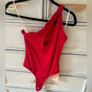NWT Womens red cutout Bodysuit with one strap shoulder SIZE SMALL